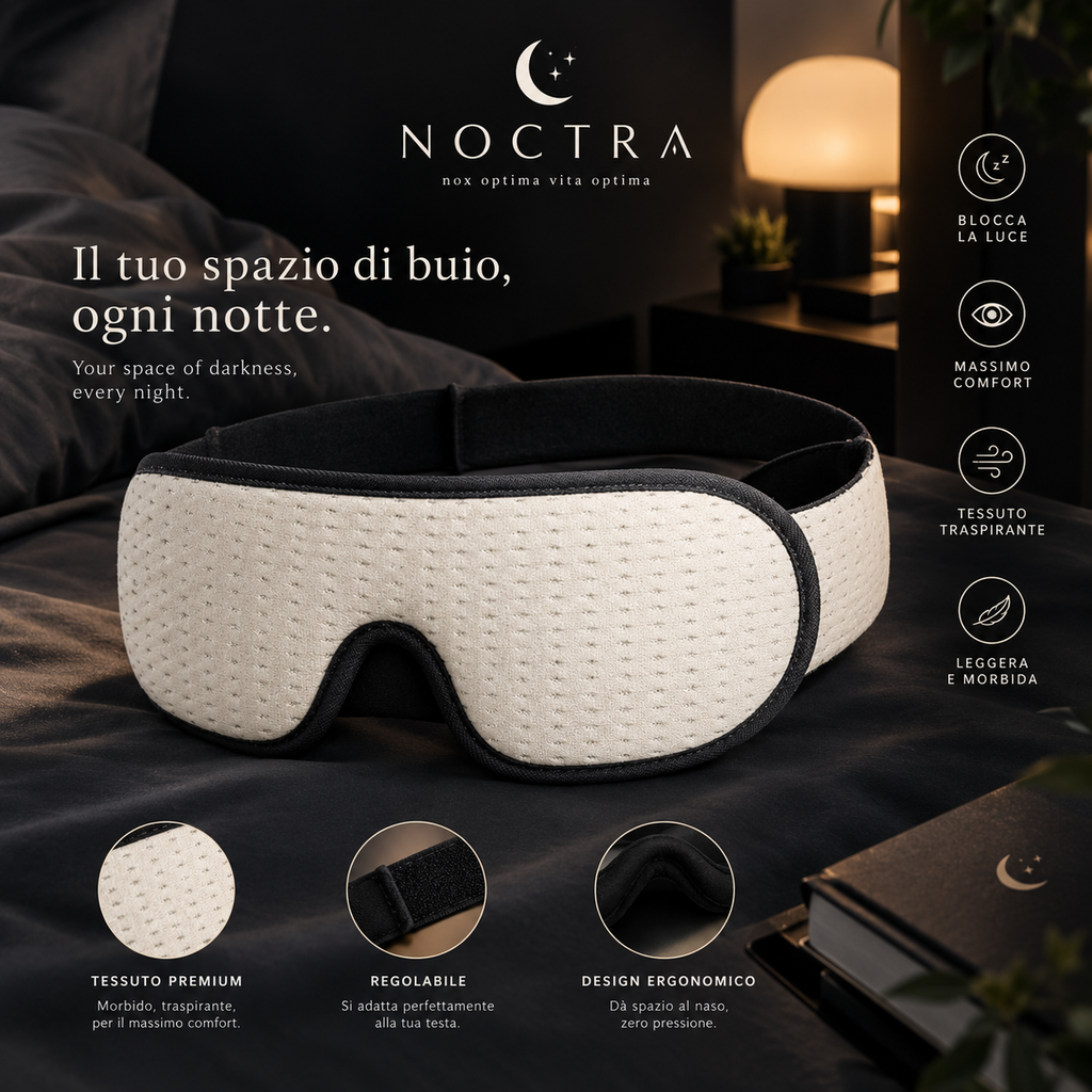 NOCTRΛ — Mascherina 3D a Coppetta | Buio Profondo, Senza Pressione sugli Occhi