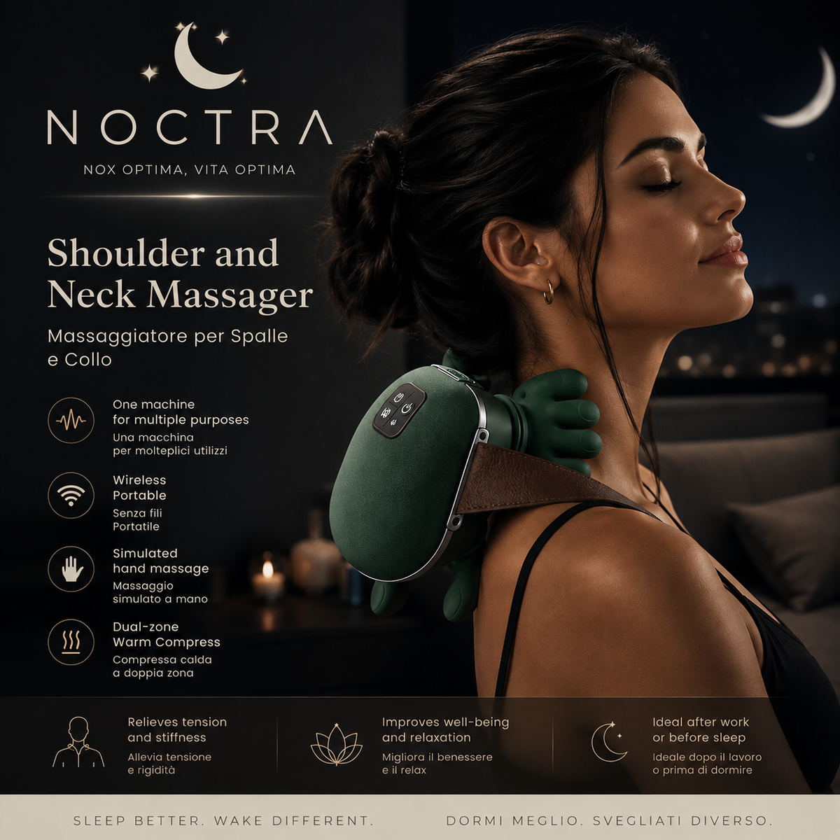 NOCTRΛ — Massaggiatore Cervicale Wireless | Sollievo Profondo, Ogni Sera