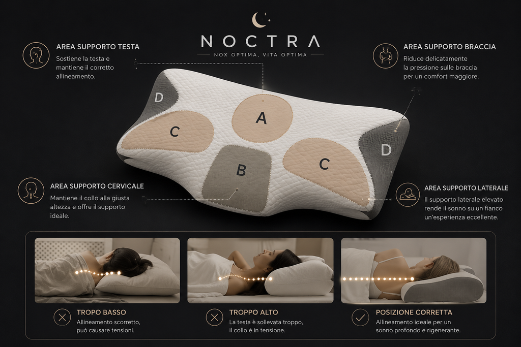 NOCTRΛ-Cuscino Cervicale Ergonomico in Memory Foam | Supporto Sagomato per Collo e Spalle