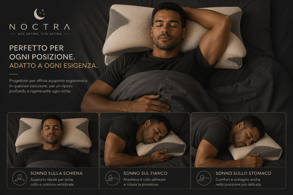 NOCTRΛ-Cuscino Cervicale Ergonomico in Memory Foam | Supporto Sagomato per Collo e Spalle