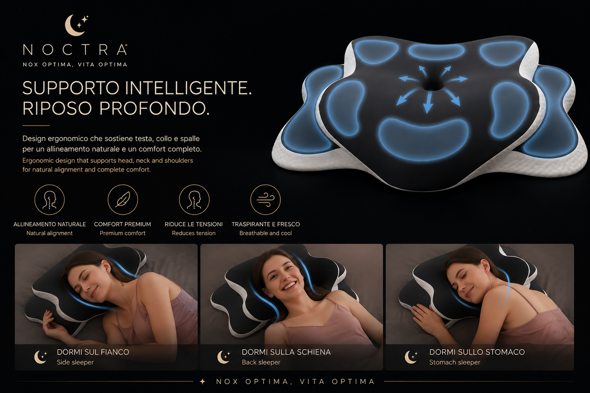 NOCTRΛ — Cuscino Cervicale Contour | Supporto scolpito per il tuo rituale della sera