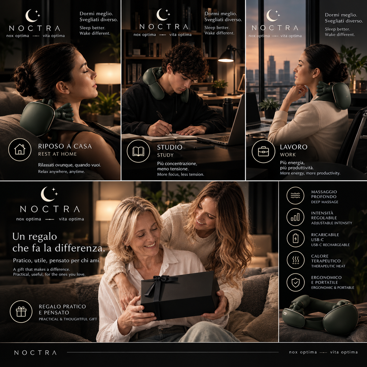NOCTRΛ — Massaggiatore Cervicale Wireless | Sollievo Profondo, Ogni Sera