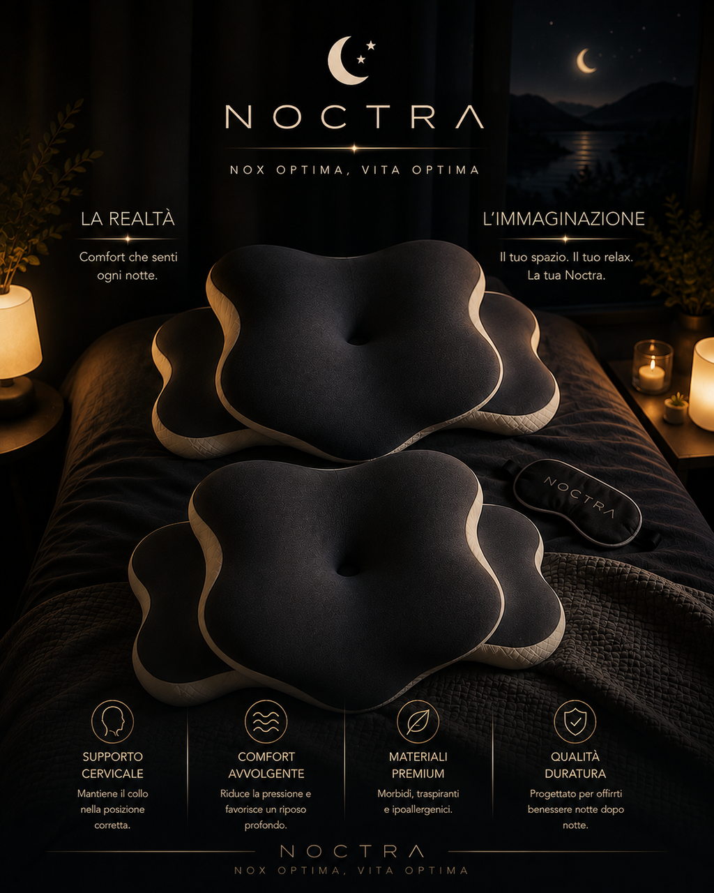 NOCTRΛ — Cuscino Cervicale Contour | Supporto scolpito per il tuo rituale della sera